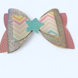 Girl's sparkly Bow,hair clip  with Chevron and Star Handmade